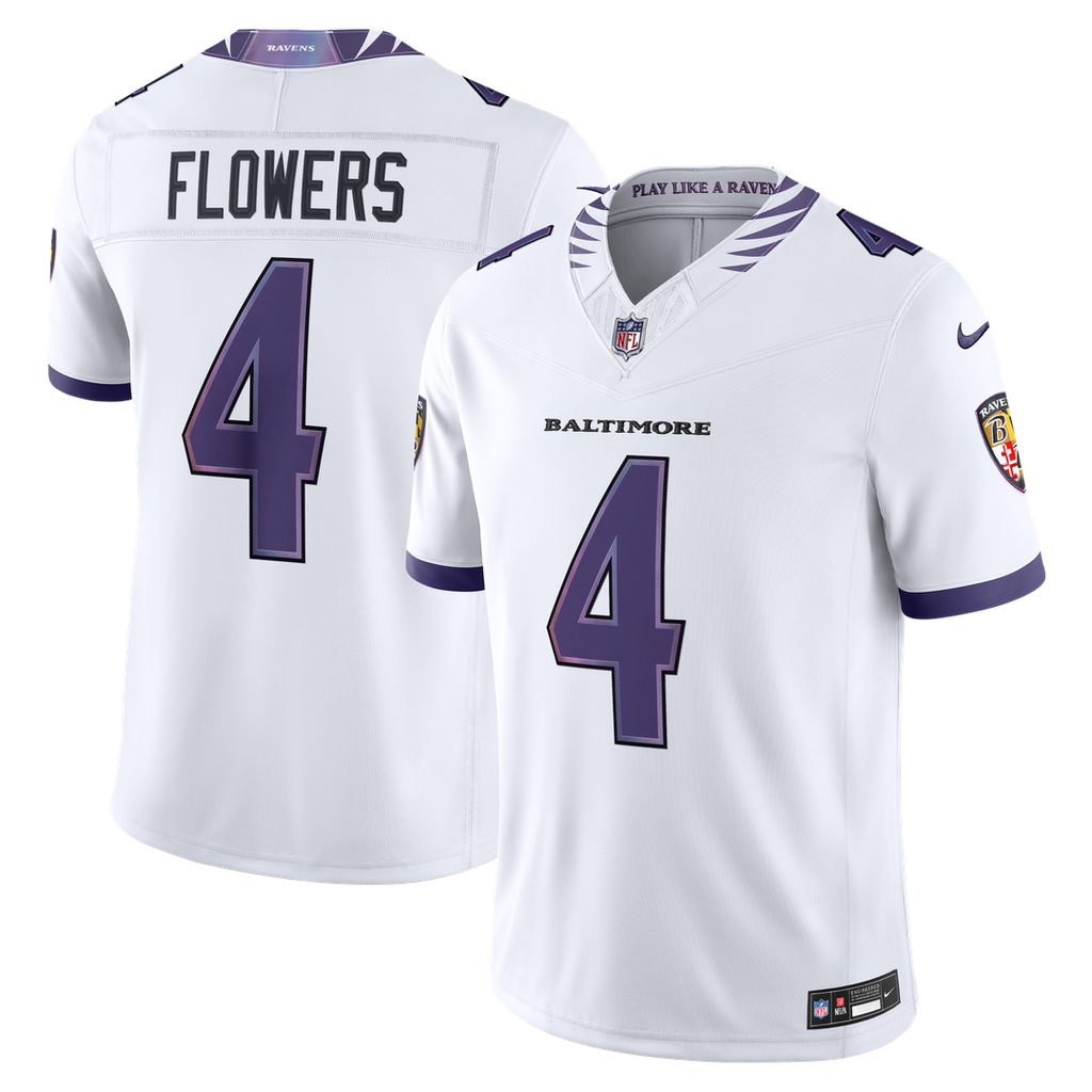 Zay Flowers Baltimore Ravens Nike Vapor F.U.S.E. Stitched Limited Jersey - White Official NFL Team Apparel Football Fan Gear