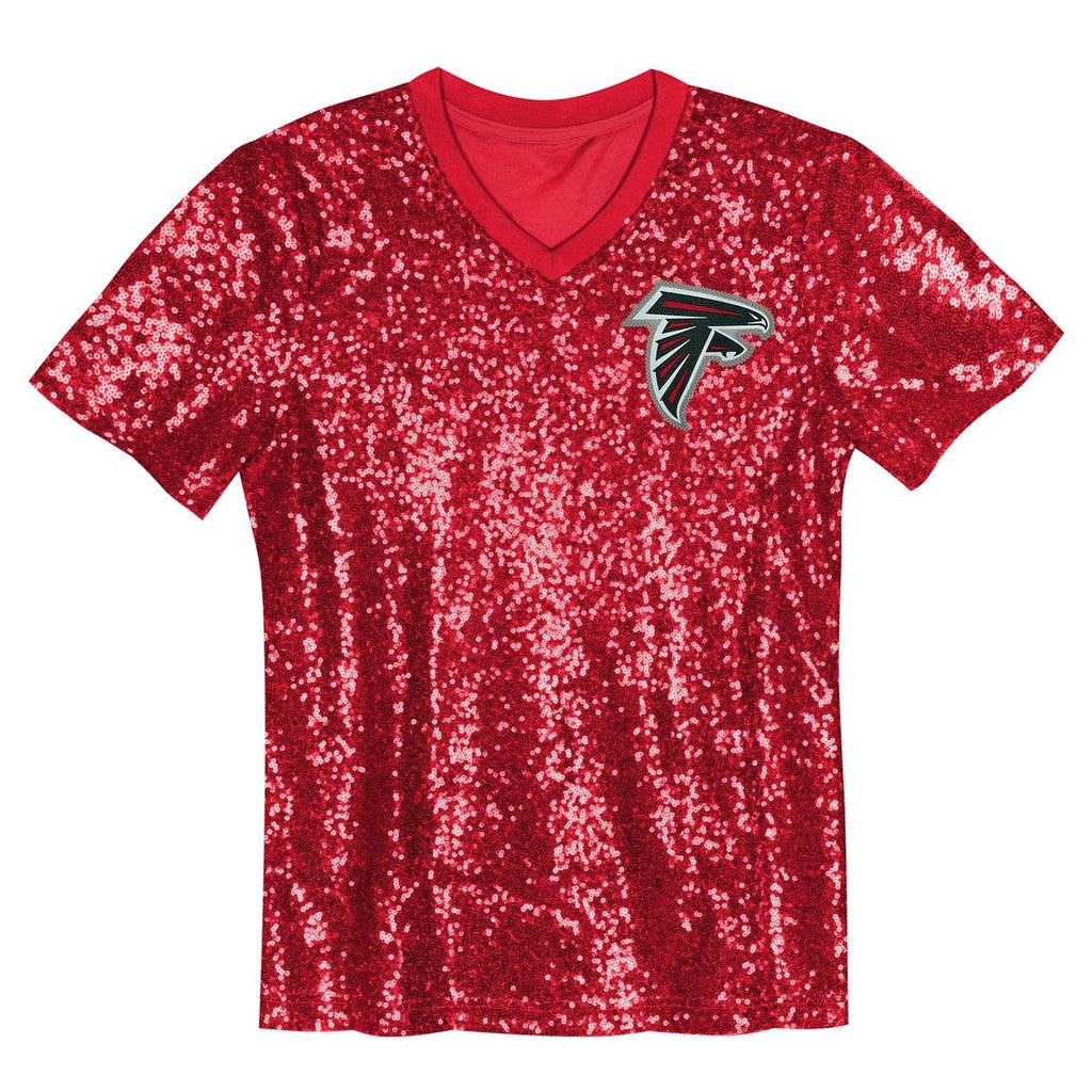 Bijan Robinson Atlanta Falcons Girls Youth Sequin V-Neck Fashion Jersey - Red Official NFL Team Apparel Football Fan Gear