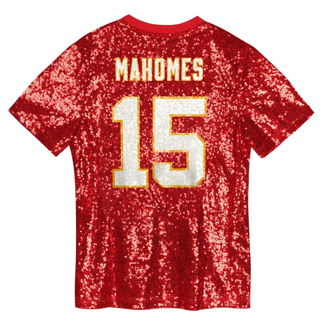 Patrick Mahomes Kansas City Chiefs Girls Youth Sequin V-Neck Fashion Jersey - Red Official NFL Team Apparel Football Fan Gear