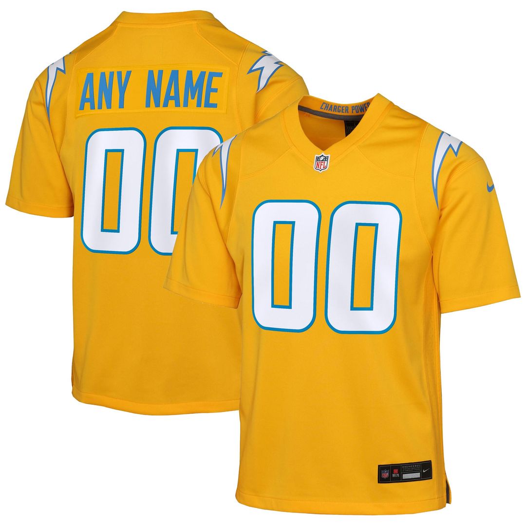 Los Angeles Chargers Nike Youth Alternate Charger Power Game Custom Jersey - Gold Official NFL Team Apparel Football Fan Gear