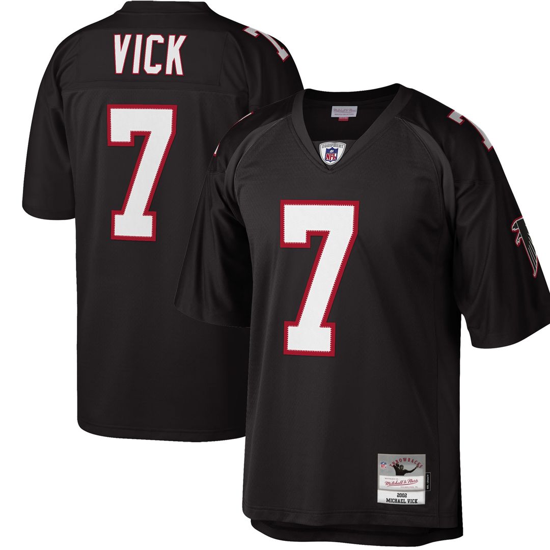 Michael Vick Atlanta Falcons Mitchell & Ness Big & Tall 2002 Retired Player Replica Jersey - Black Official NFL Team Apparel Football Fan Gear