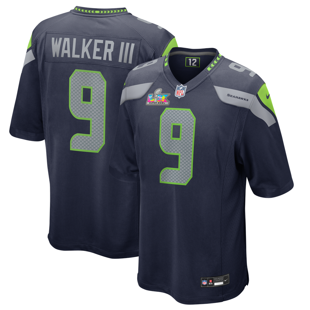 Kenneth Walker III Seattle Seahawks Nike Super Bowl LX Patch Game Jersey - College Navy Official NFL Team Apparel Football Fan Gear