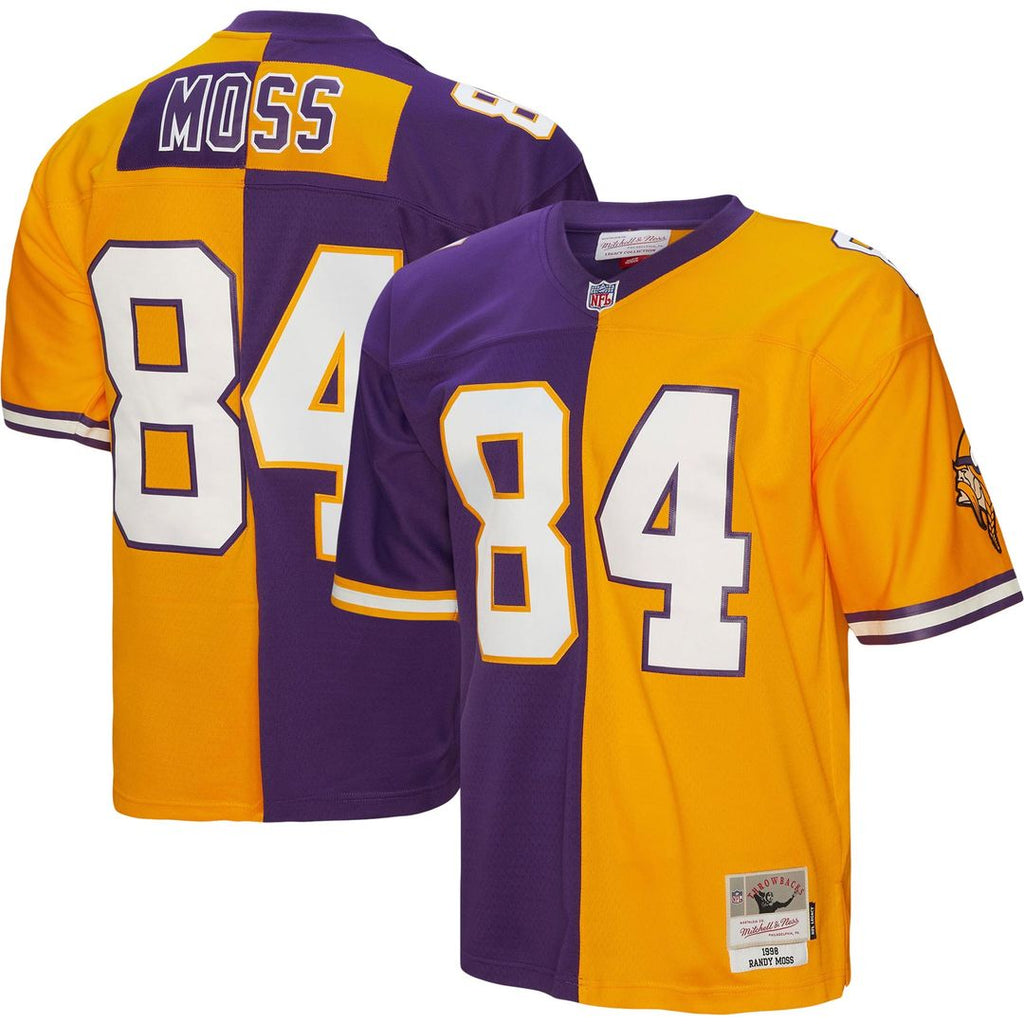 Randy Moss Minnesota Vikings Mitchell & Ness 1998 Split Legacy Replica Jersey - Purple/Gold Official NFL Team Apparel Football Fan Gear