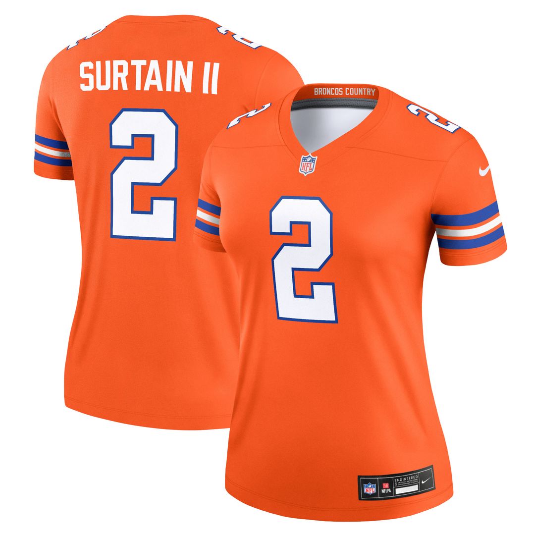 Patrick Surtain II Denver Broncos Nike Women's Alternate Legend Player Performance Top - Mile High Collection 1977 Throwback Orange NFL Fan Gear Popul