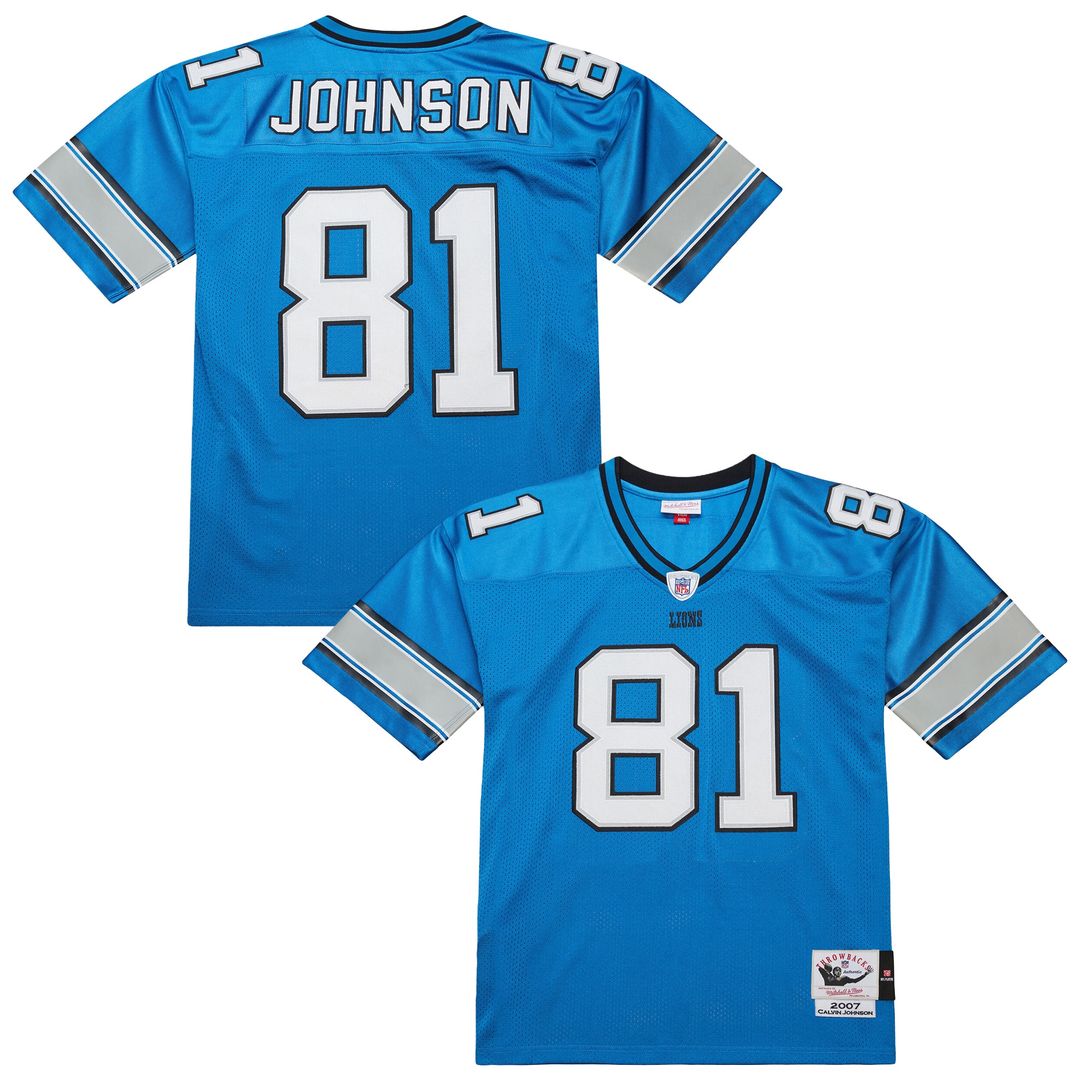Calvin Johnson Detroit Lions Mitchell & Ness 2007 Authentic Throwback Retired Player Jersey - Blue Official NFL Team Apparel Football Fan Gear
