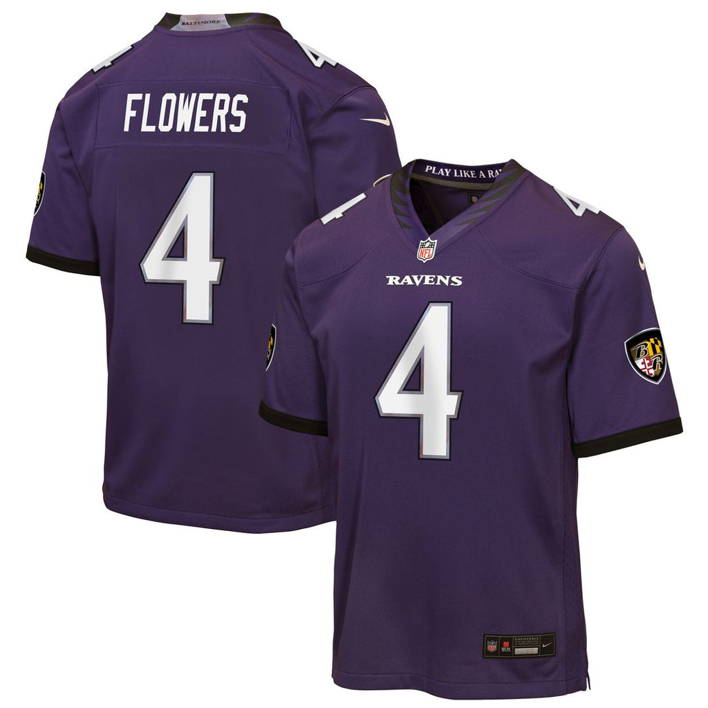Zay Flowers Baltimore Ravens Nike Youth Game Jersey - Purple Official NFL Team Apparel Football Fan Gear
