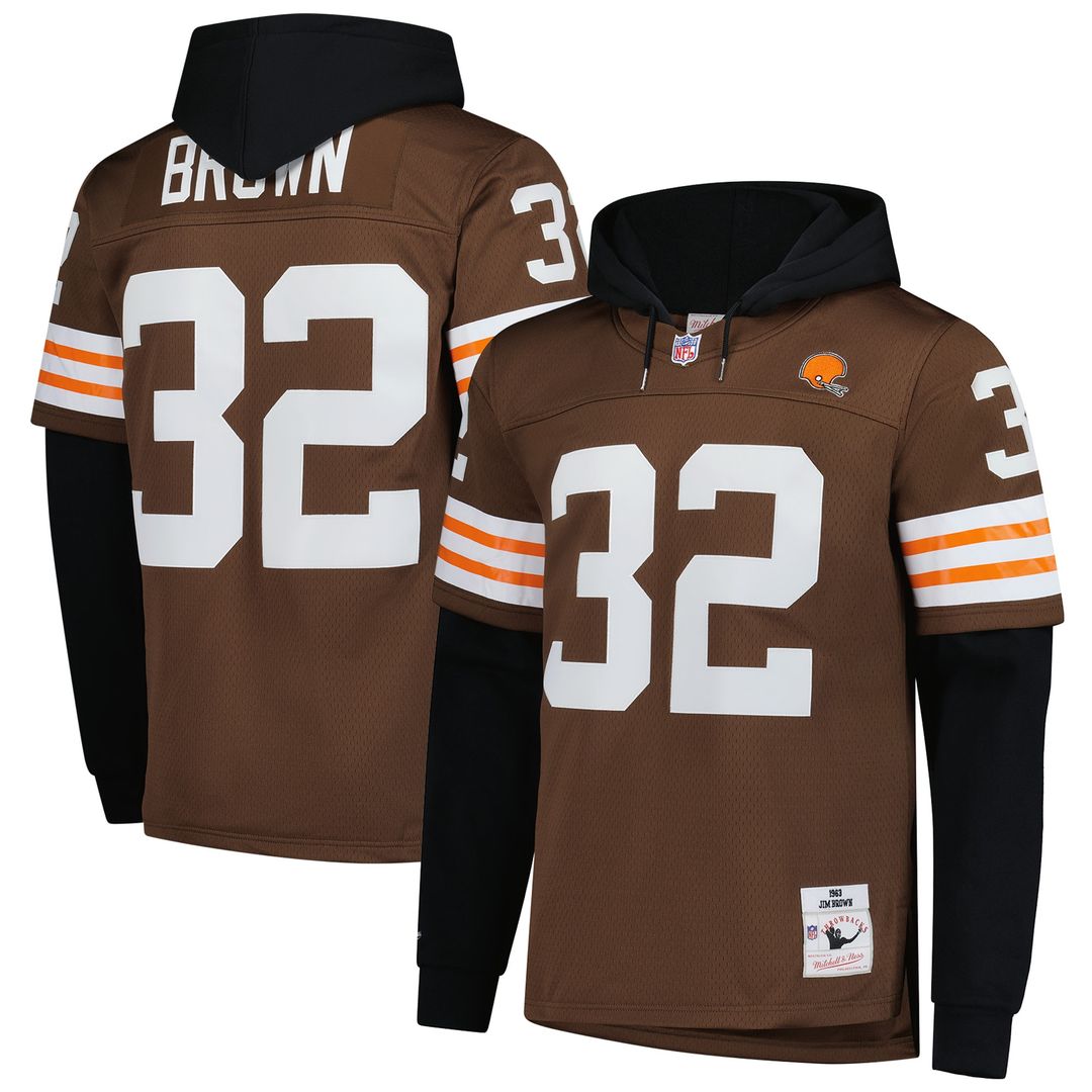Jim Brown Cleveland Browns Mitchell & Ness Player Name & Number Hoodie Legacy Jersey - Brown Official NFL Team Apparel Football Fan Gear