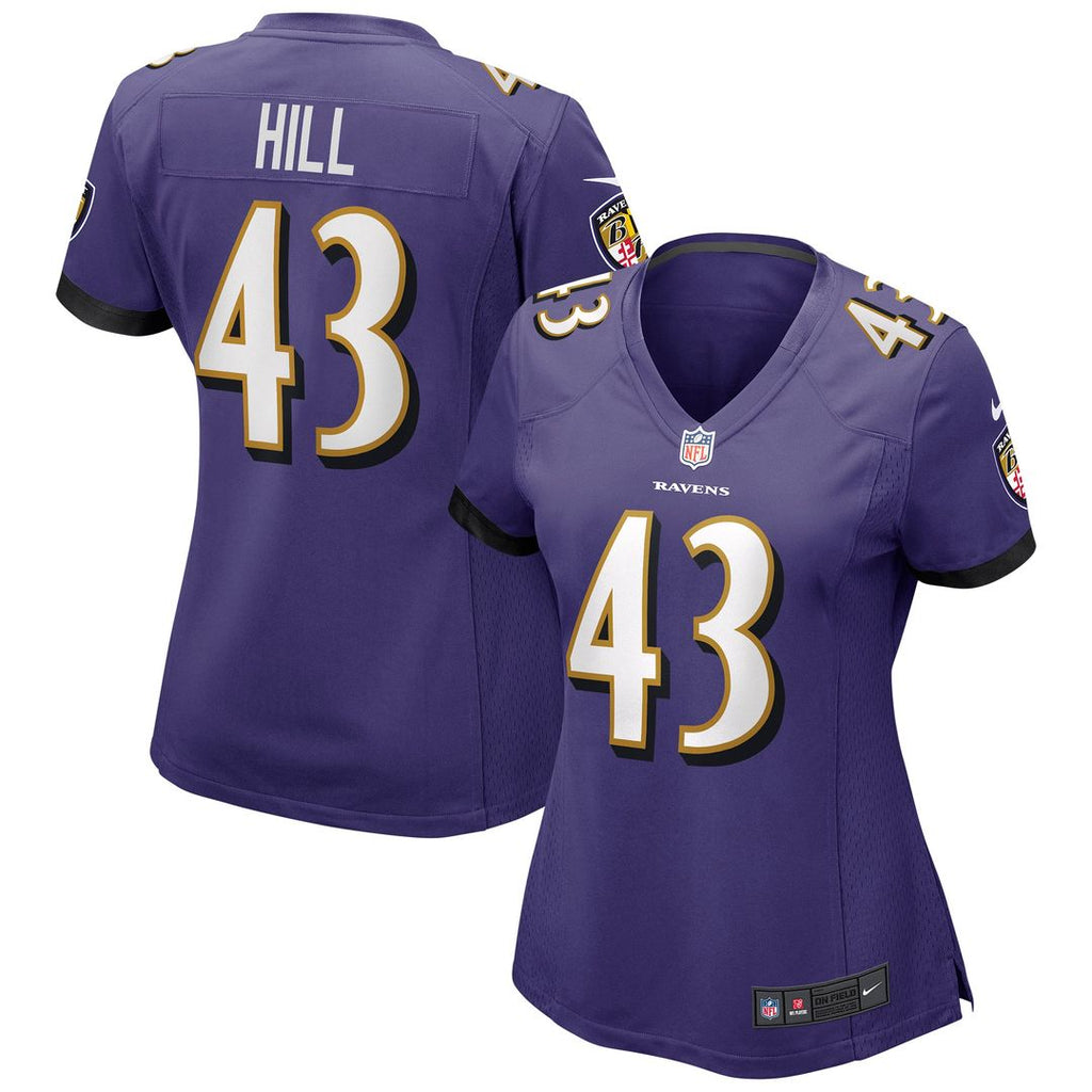 Justice Hill Baltimore Ravens Nike Women's Game Jersey - Purple Official NFL Team Apparel Football Fan Gear