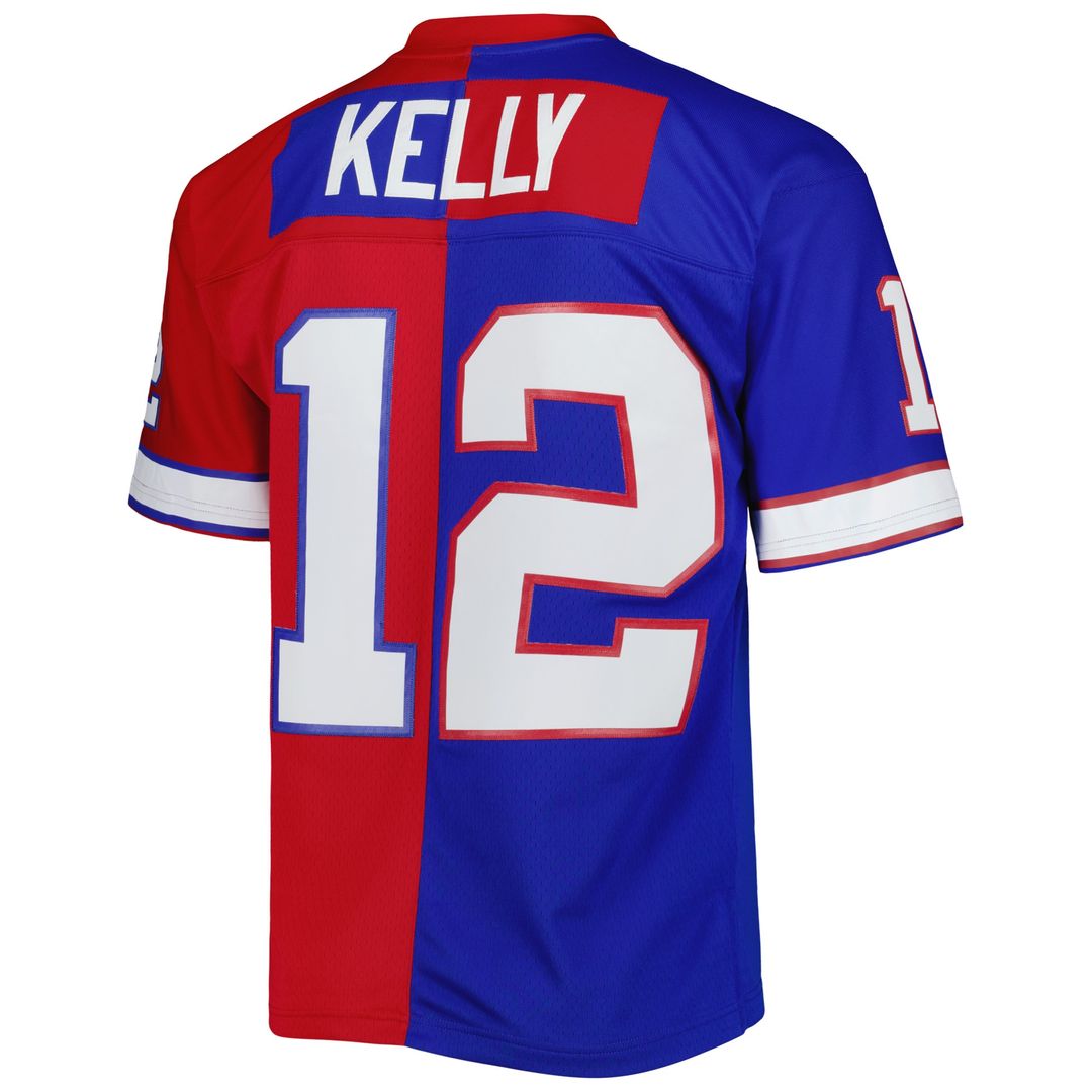 Jim Kelly Buffalo Bills Mitchell & Ness 1990 Split Legacy Replica Jersey - Royal/Red Official NFL Team Apparel Football Fan Gear