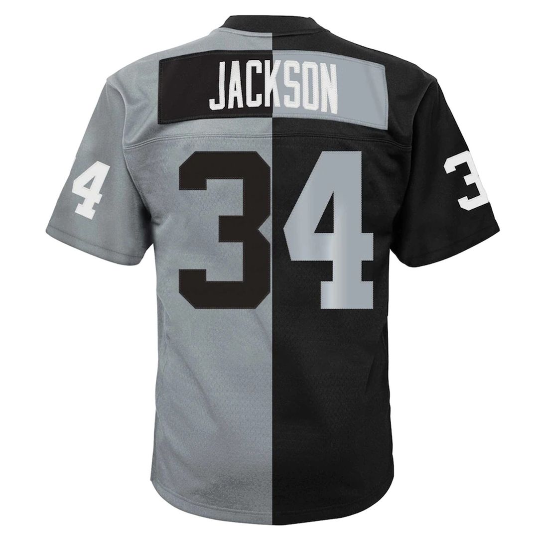 Bo Jackson Las Vegas Raiders Mitchell & Ness Big & Tall Split Legacy Retired Player Replica Jersey - Black/Silver Official NFL Team Apparel Football F