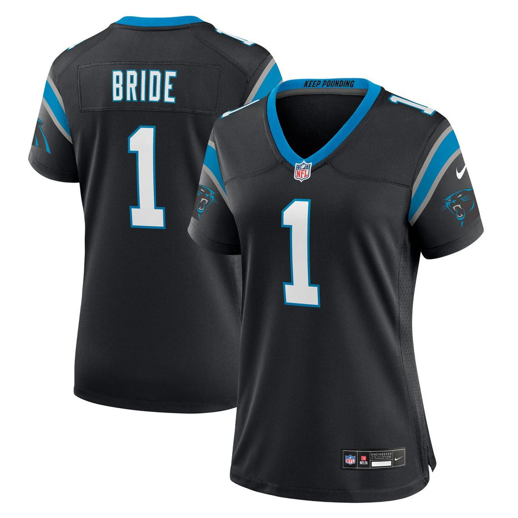Number 1 Bride Carolina Panthers Nike Women's Game Jersey - Black Official NFL Team Apparel Football Fan Gear