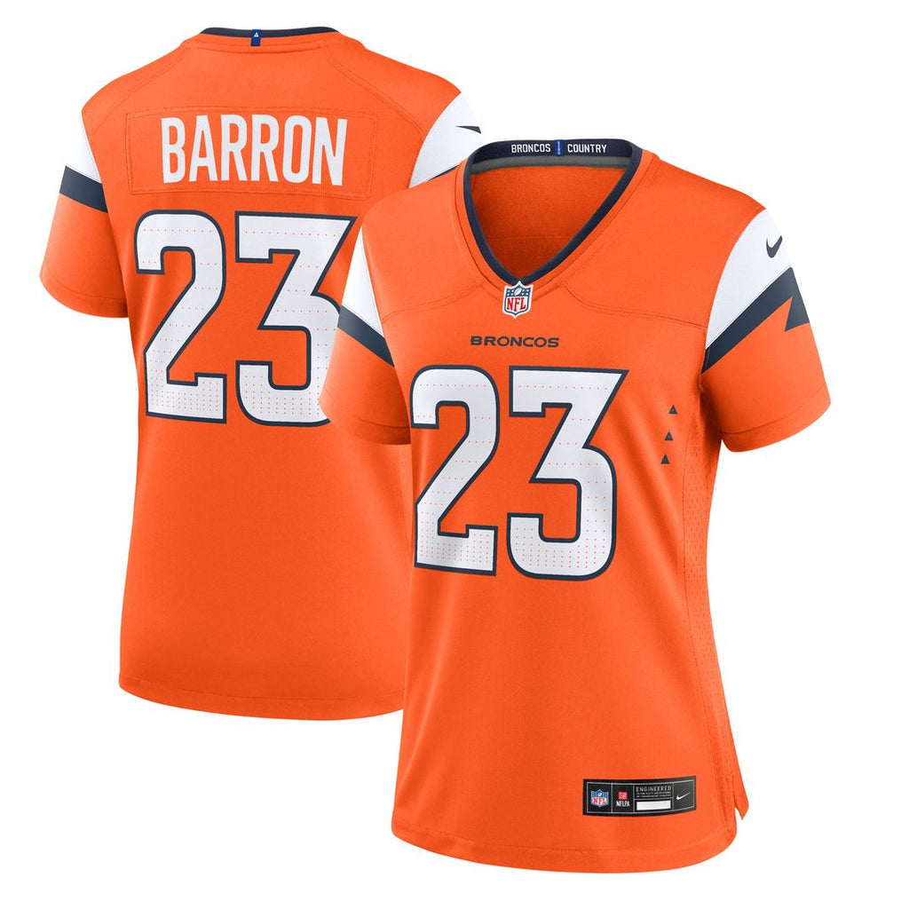 Jahdae Barron Denver Broncos Nike Women's Team Game Jersey - Orange Official NFL Team Apparel Football Fan Gear