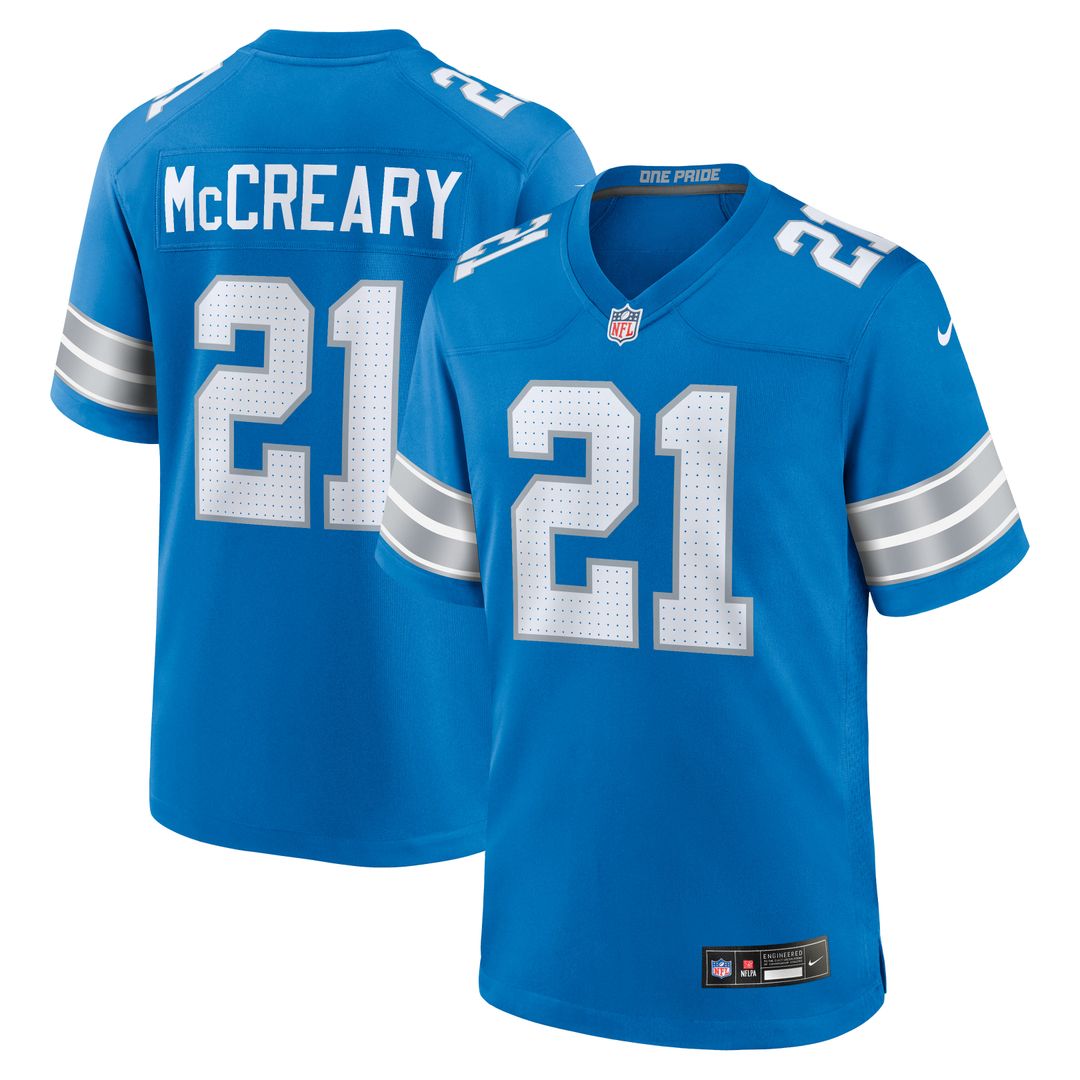 Roger McCreary Detroit Lions Nike Team Game Jersey - Blue Official NFL Team Apparel Football Fan Gear