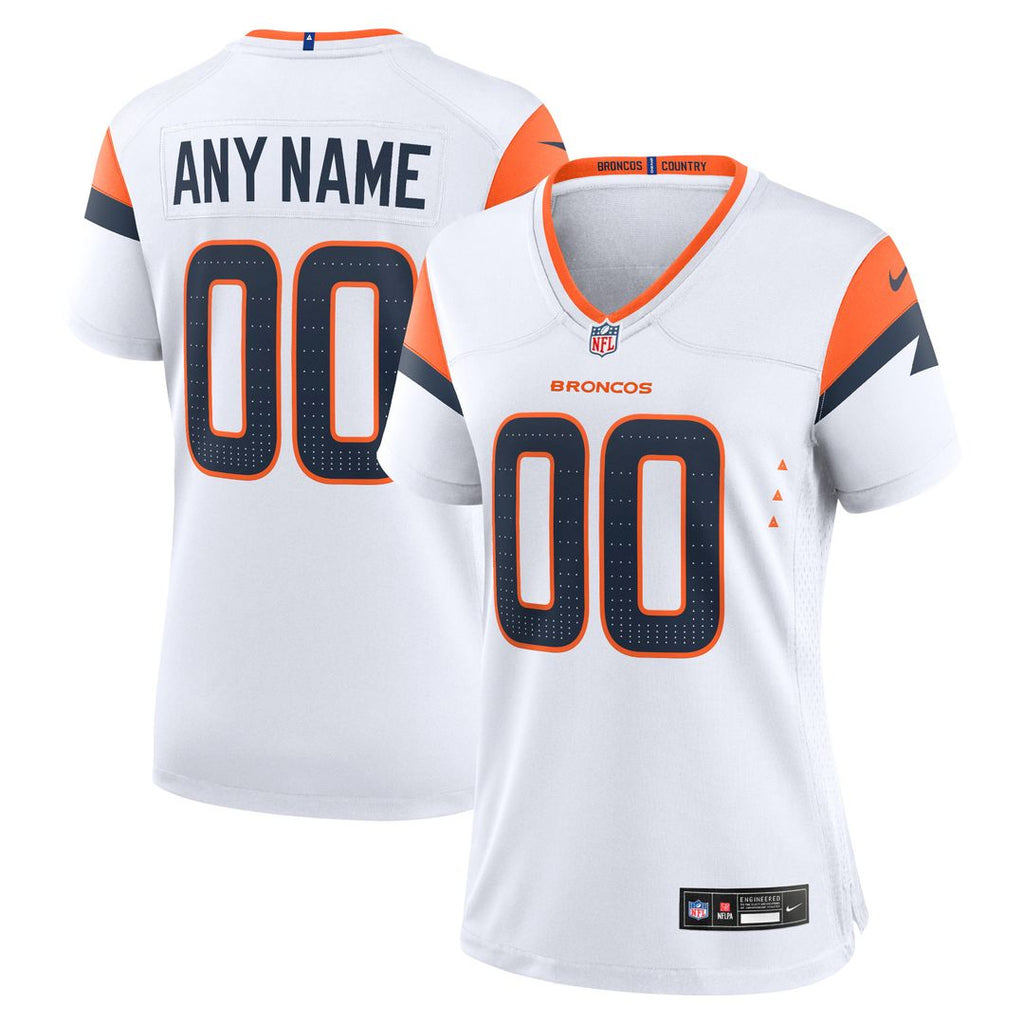 Denver Broncos Nike Women's Custom Game Jersey - White Official NFL Team Apparel Football Fan Gear