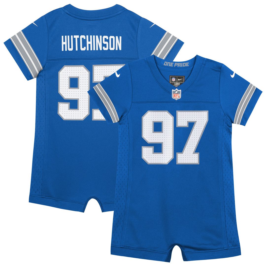 Aidan Hutchinson Detroit Lions Nike Newborn & Infant Game Romper Jersey - Blue Official NFL Team Apparel Football Fan Gear