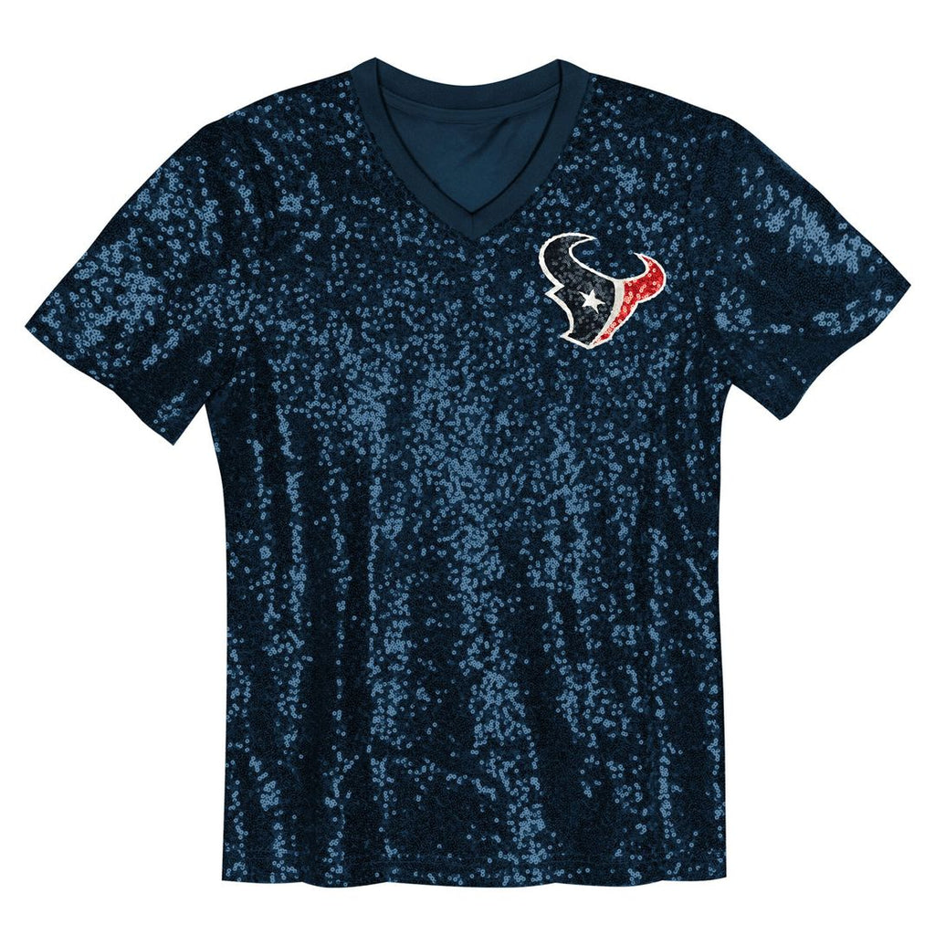 C.J. Stroud Houston Texans Girls Youth Sequin V-Neck Fashion Jersey - Navy Official NFL Team Apparel Football Fan Gear