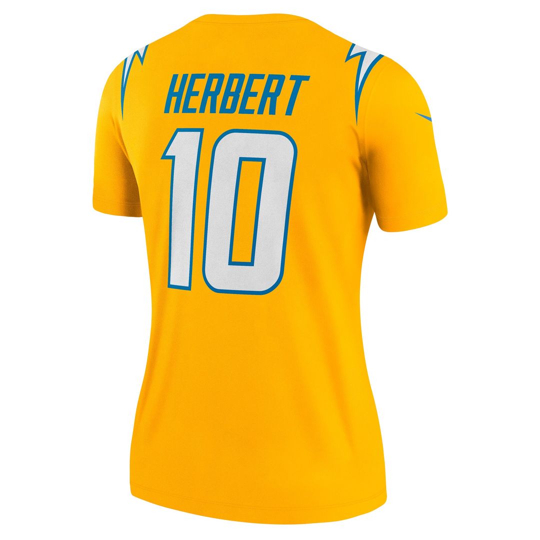 Justin Herbert Los Angeles Chargers Nike Women's Alternate Charger Power Legend Player Performance Top - Gold NFL Fan Gear Popular Style