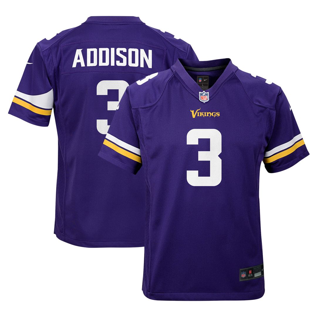 Jordan Addison Minnesota Vikings Nike Youth Game Jersey - Purple Official NFL Team Apparel Football Fan Gear