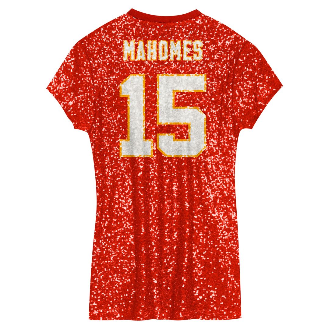 Patrick Mahomes Kansas City Chiefs Girls Youth Sequin Player Name & Number V-Neck Dress - Red NFL Fan Gear Popular Style
