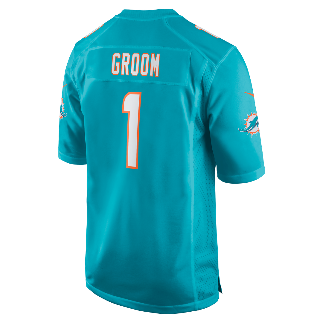 Number 1 Groom Miami Dolphins Nike Game Jersey - Aqua Official NFL Team Apparel Football Fan Gear