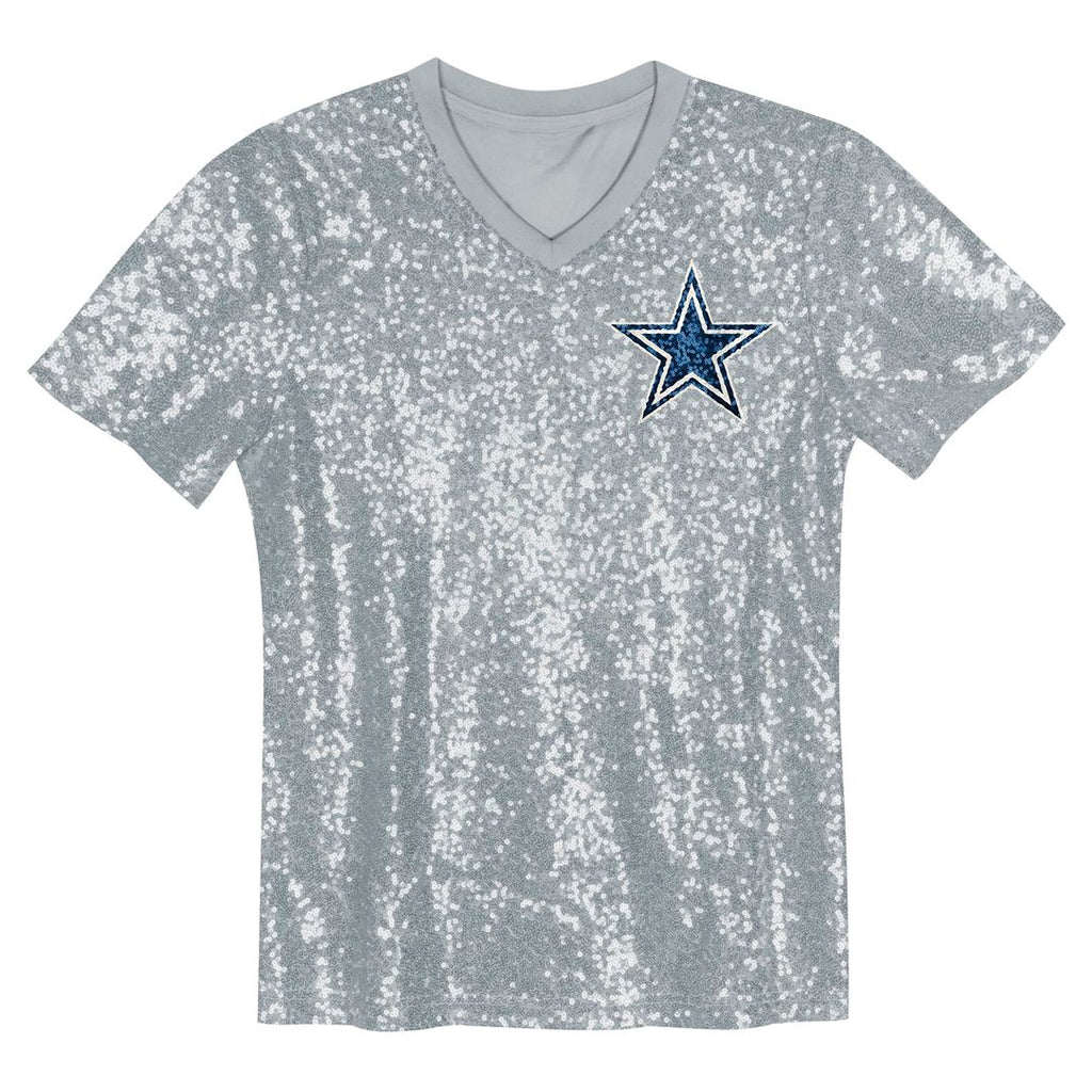 CeeDee Lamb Dallas Cowboys Girls Youth Sequin V-Neck Fashion Jersey - Silver Official NFL Team Apparel Football Fan Gear