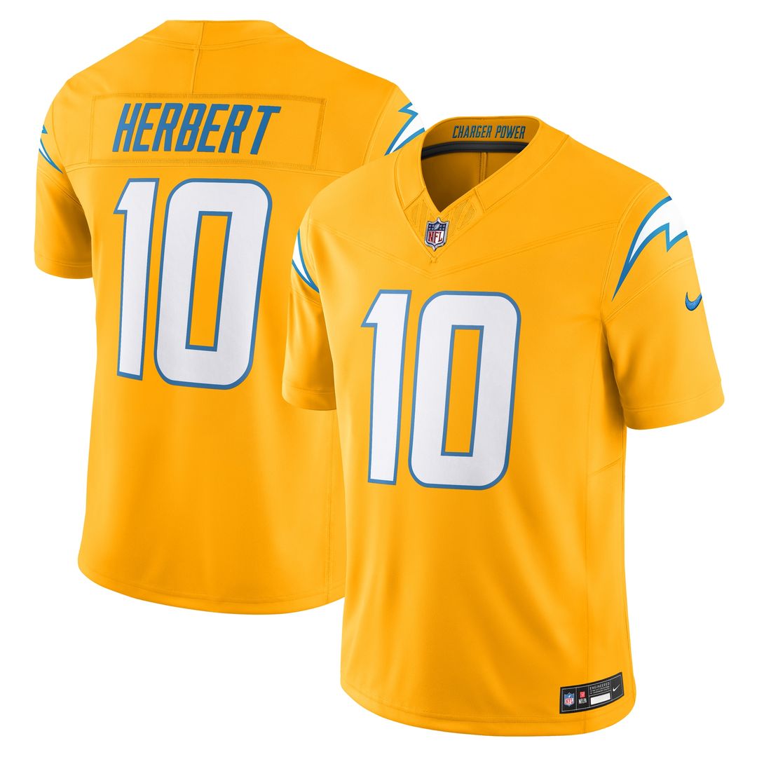 Justin Herbert Los Angeles Chargers Nike Alternate Charger Power Vapor F.U.S.E. Limited Jersey - Gold Official NFL Team Apparel Football Fan Gear