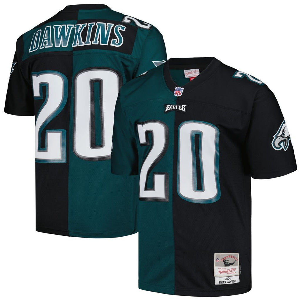 Brian Dawkins Philadelphia Eagles Mitchell & Ness 2004 Split Legacy Replica Jersey - Midnight Green/Black Official NFL Team Apparel Football Fan Gear