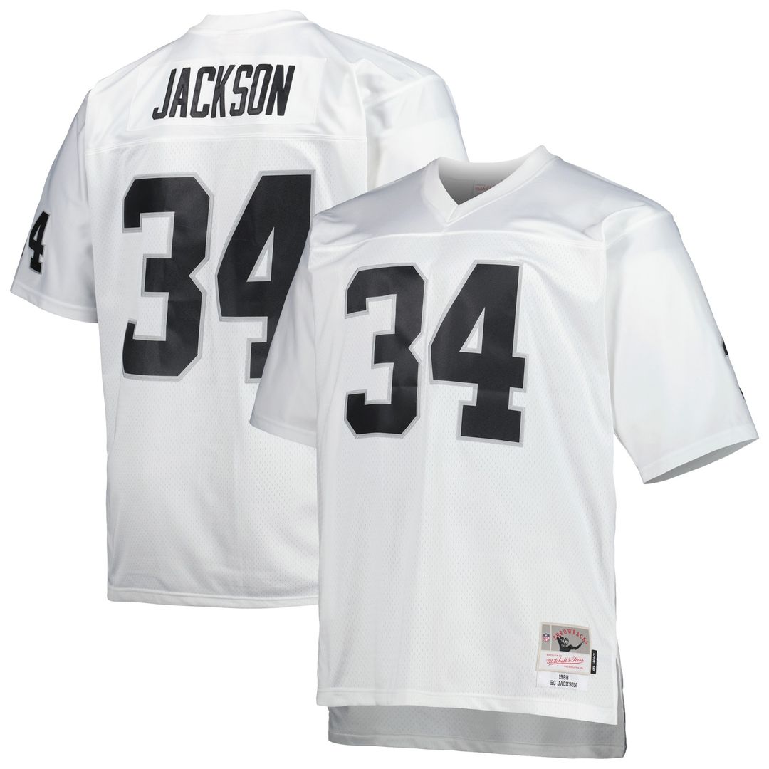 Bo Jackson Las Vegas Raiders Mitchell & Ness Big & Tall 1988 Retired Player Replica Jersey - White Official NFL Team Apparel Football Fan Gear