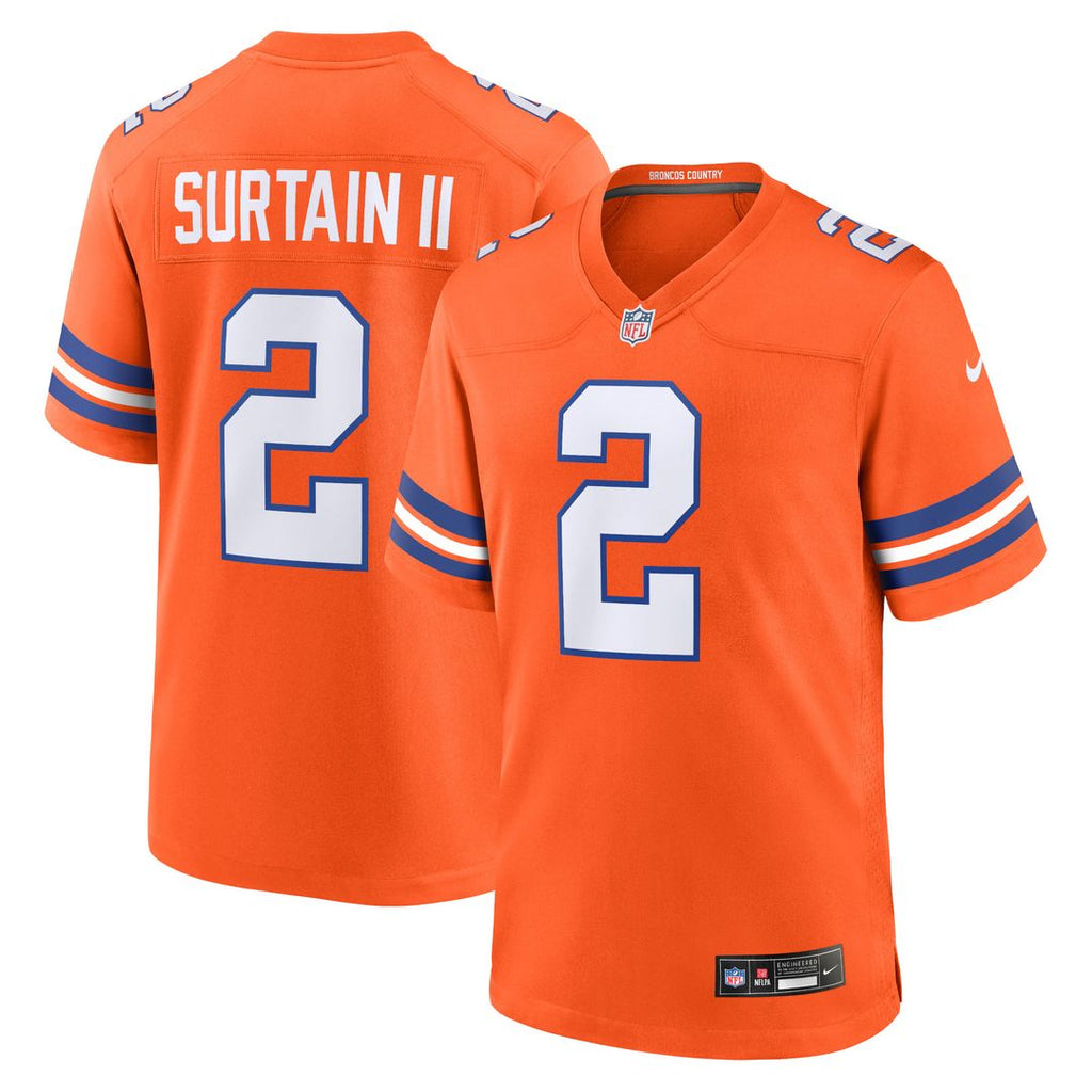 Patrick Surtain II Denver Broncos Nike Mile High Collection 1977 Throwback Player Game Jersey - Orange Official NFL Team Apparel Football Fan Gear
