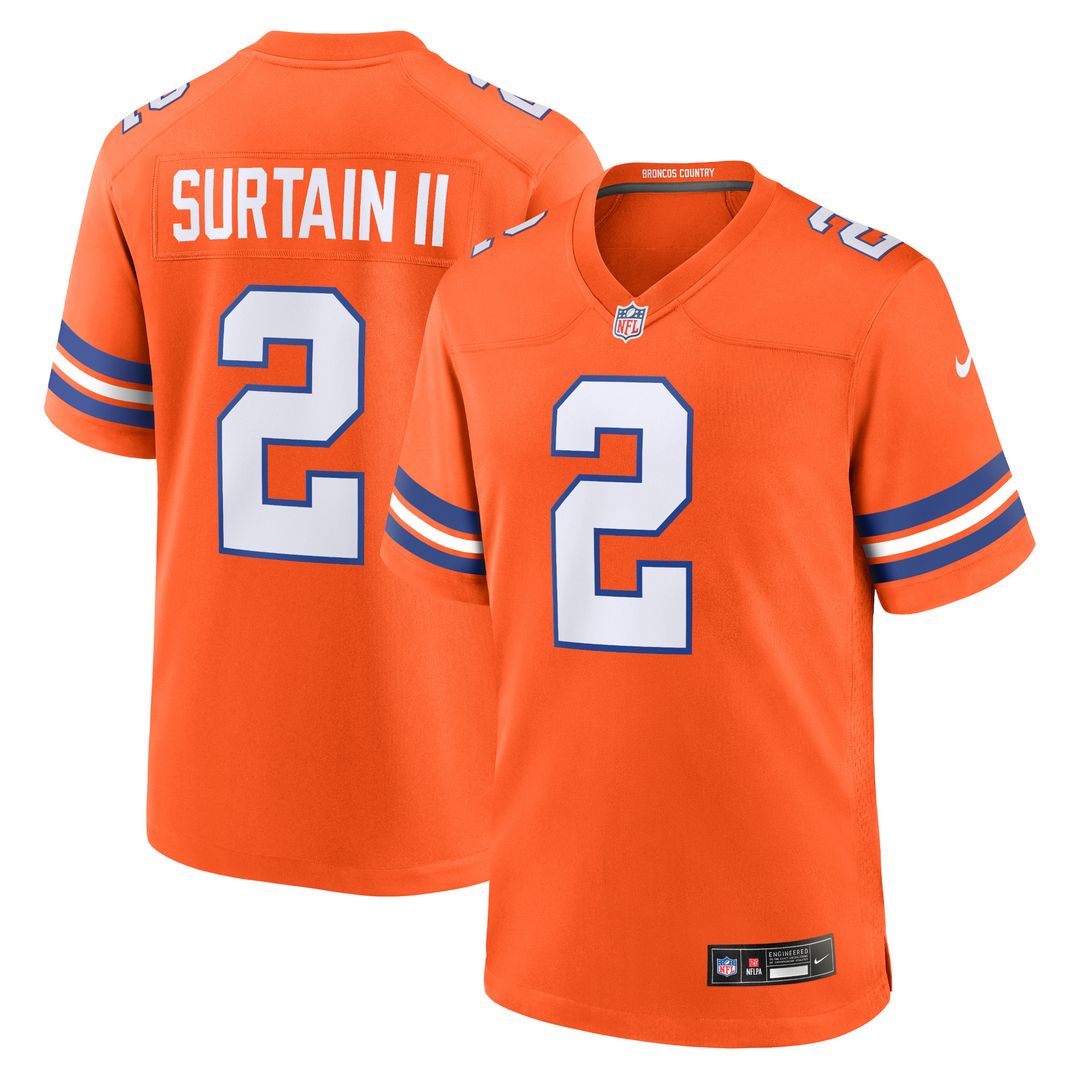 Patrick Surtain II Denver Broncos Nike Mile High Collection 1977 Throwback Player Game Jersey - Orange Official NFL Team Apparel Football Fan Gear