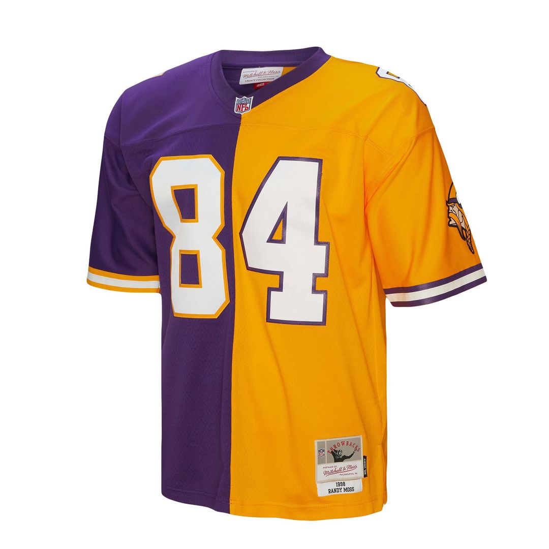 Randy Moss Minnesota Vikings Mitchell & Ness 1998 Split Legacy Replica Jersey - Purple/Gold Official NFL Team Apparel Football Fan Gear