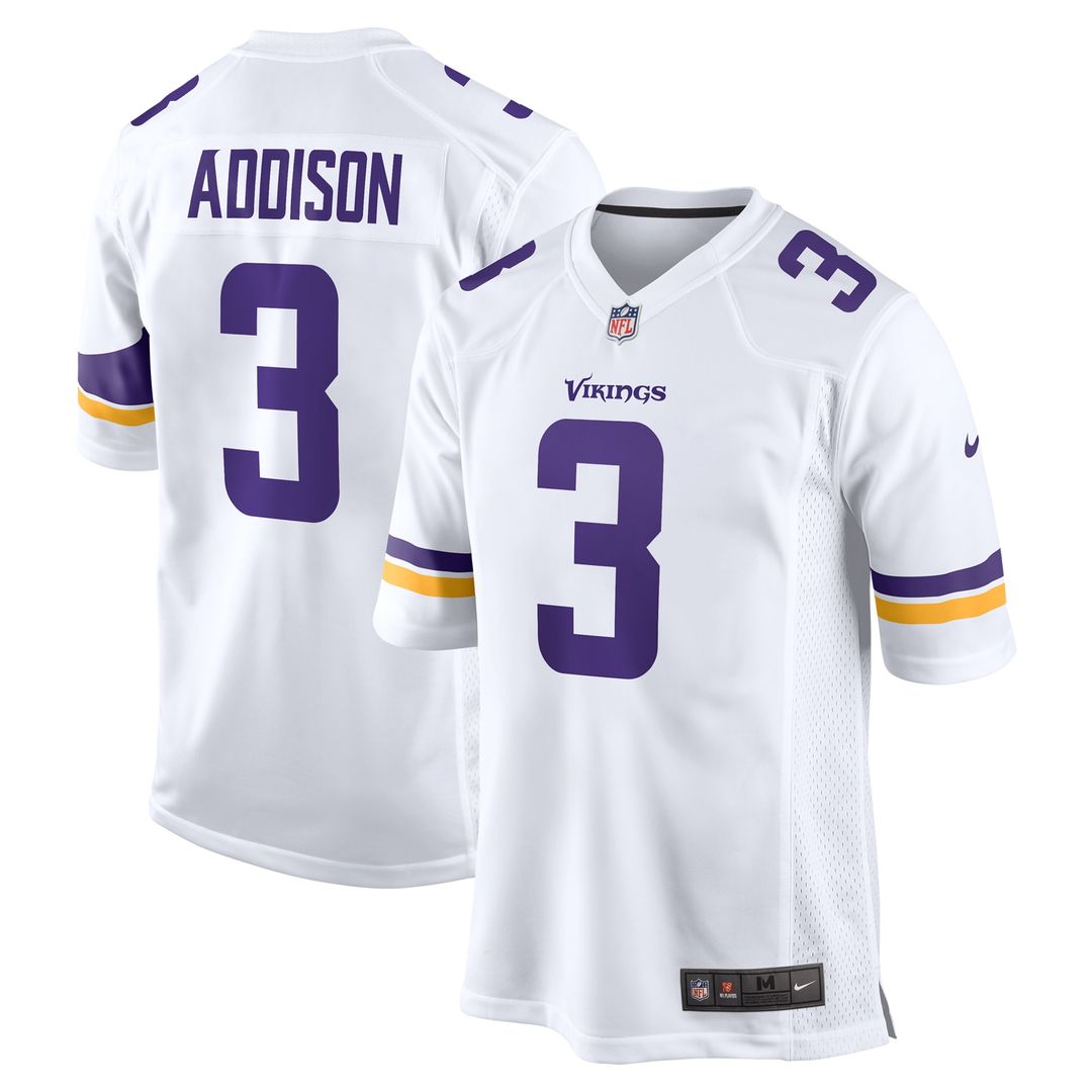 Jordan Addison Minnesota Vikings Nike Away Game Jersey - White Official NFL Team Apparel Football Fan Gear