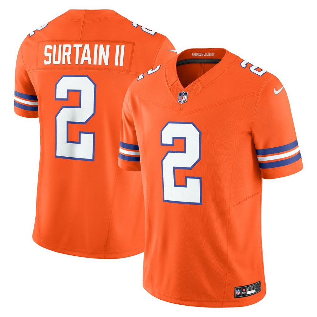 Patrick Surtain II Denver Broncos Nike Alternate Mile High Collection 1977 Throwback Vapor F.U.S.E. Limited Jersey - Orange Official NFL Team Apparel