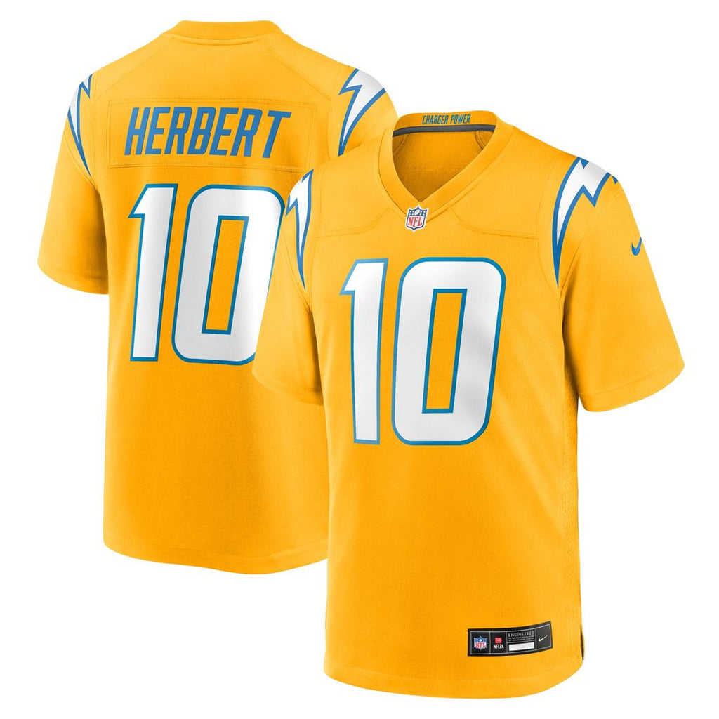Justin Herbert Los Angeles Chargers Nike Alternate Charger Power Game Player Jersey - Gold Official NFL Team Apparel Football Fan Gear