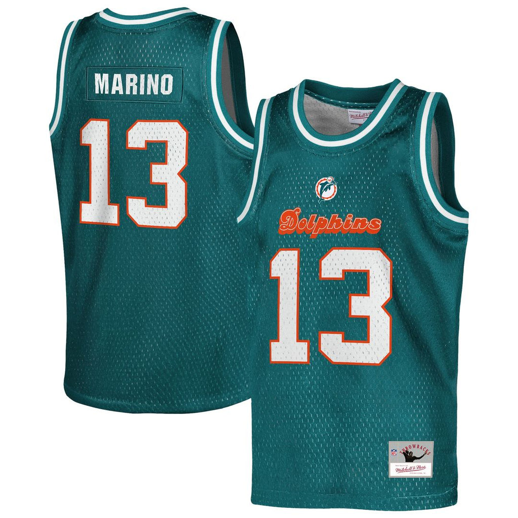 Dan Marino Miami Dolphins Mitchell & Ness Youth Retired Player NFL Basketball Fashion Jersey - Aqua Official NFL Team Apparel Football Fan Gear