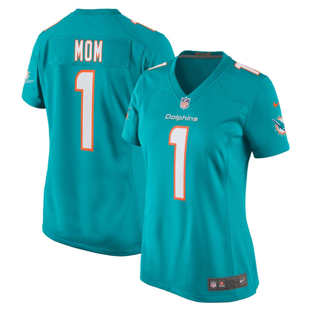 Number 1 Mom Miami Dolphins Nike Women's Game Jersey - Aqua Official NFL Team Apparel Football Fan Gear