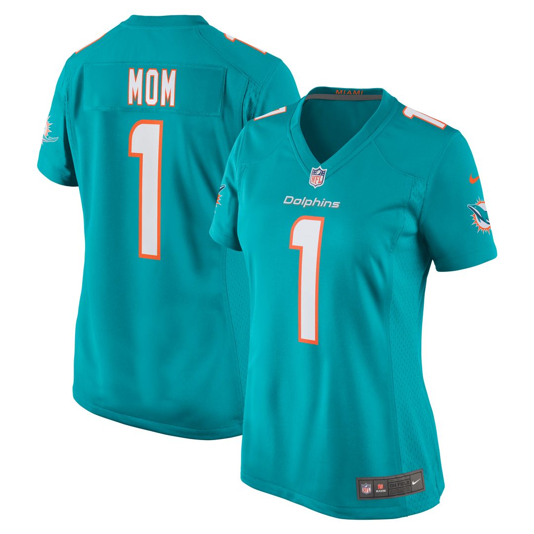 Number 1 Mom Miami Dolphins Nike Women's Game Jersey - Aqua Official NFL Team Apparel Football Fan Gear