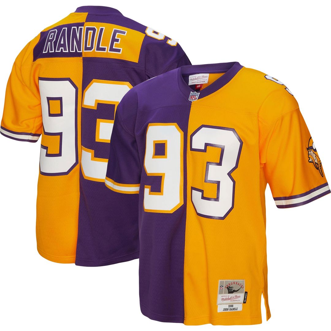 John Randle Minnesota Vikings Mitchell & Ness 1998 Split Legacy Replica Jersey - Purple/Gold Official NFL Team Apparel Football Fan Gear