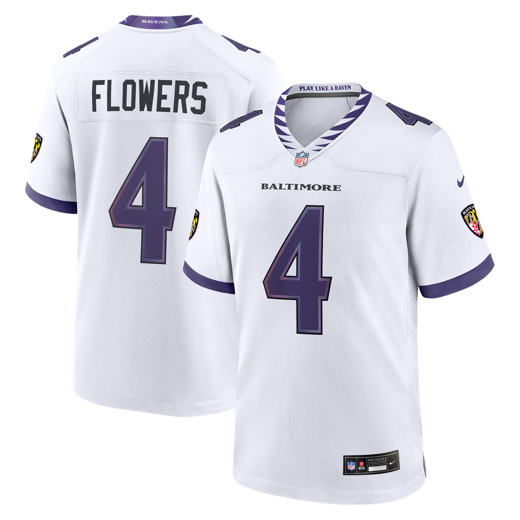 Zay Flowers Baltimore Ravens Nike Game Jersey - White Official NFL Team Apparel Football Fan Gear