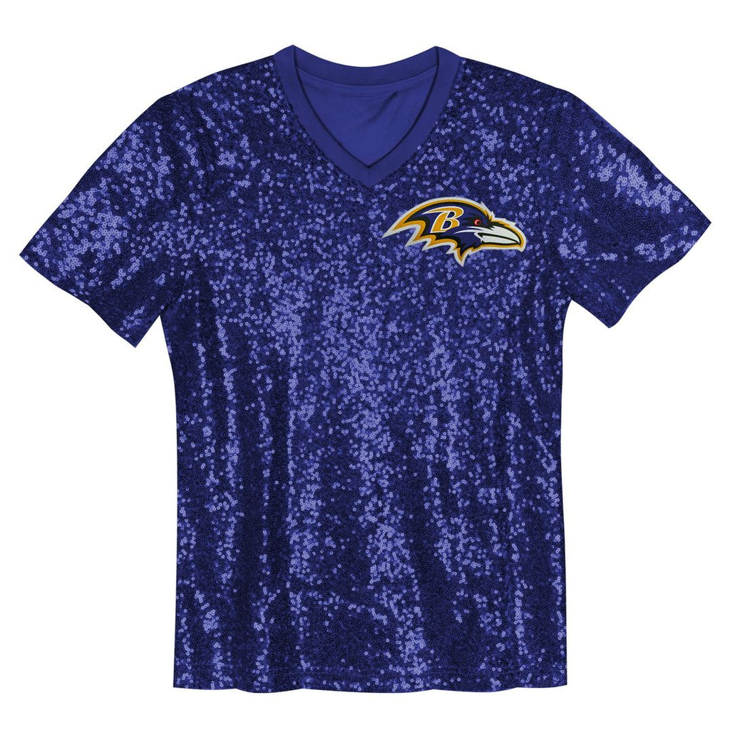 Lamar Jackson Baltimore Ravens Girls Youth Sequin V-Neck Fashion Jersey - Purple Official NFL Team Apparel Football Fan Gear