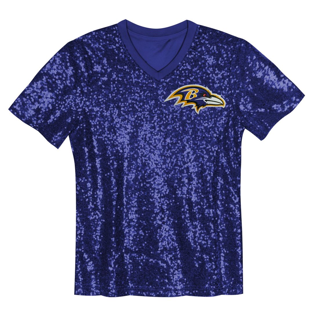 Lamar Jackson Baltimore Ravens Girls Youth Sequin V-Neck Fashion Jersey - Purple Official NFL Team Apparel Football Fan Gear