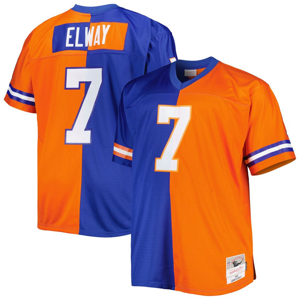 John Elway Denver Broncos Mitchell & Ness Big & Tall Split Legacy Retired Player Replica Jersey - Royal/Orange Official NFL Team Apparel Football Fan