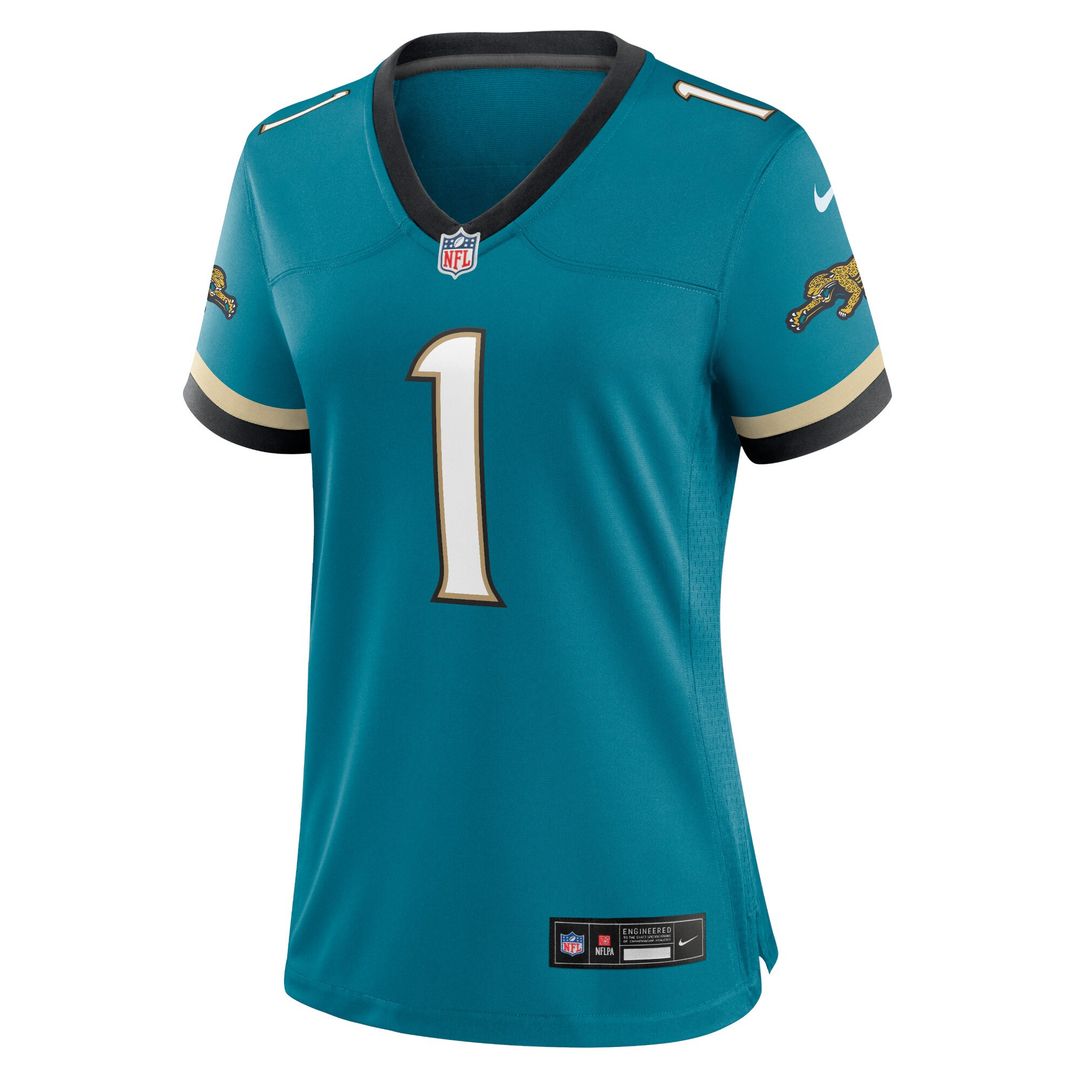Travis Etienne Jr Jacksonville Jaguars Nike Women's Prowler Throwback Game Jersey - Teal Official NFL Team Apparel Football Fan Gear