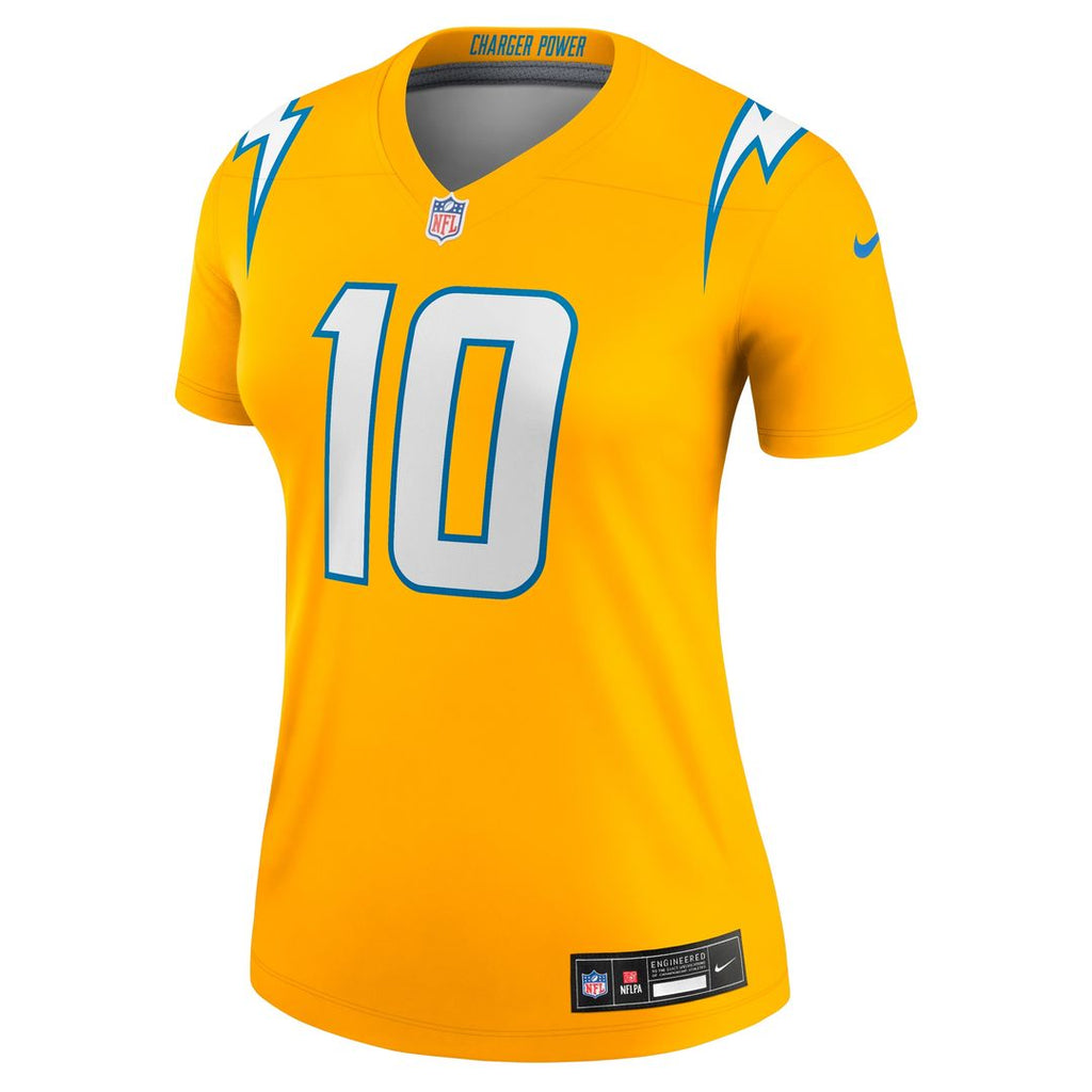 Justin Herbert Los Angeles Chargers Nike Women's Alternate Charger Power Legend Player Performance Top - Gold NFL Fan Gear Popular Style