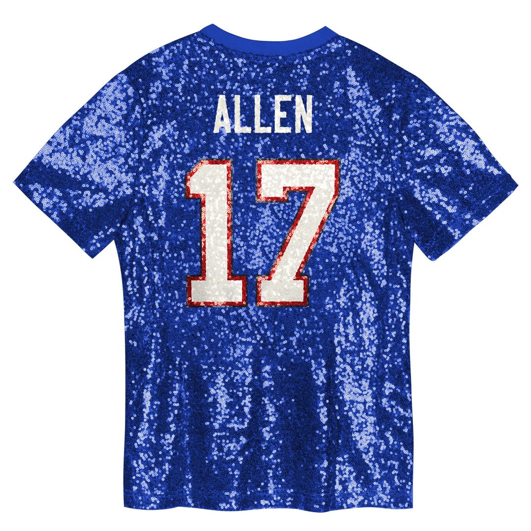 Josh Allen Buffalo Bills Girls Youth Sequin V-Neck Fashion Jersey - Royal Official NFL Team Apparel Football Fan Gear