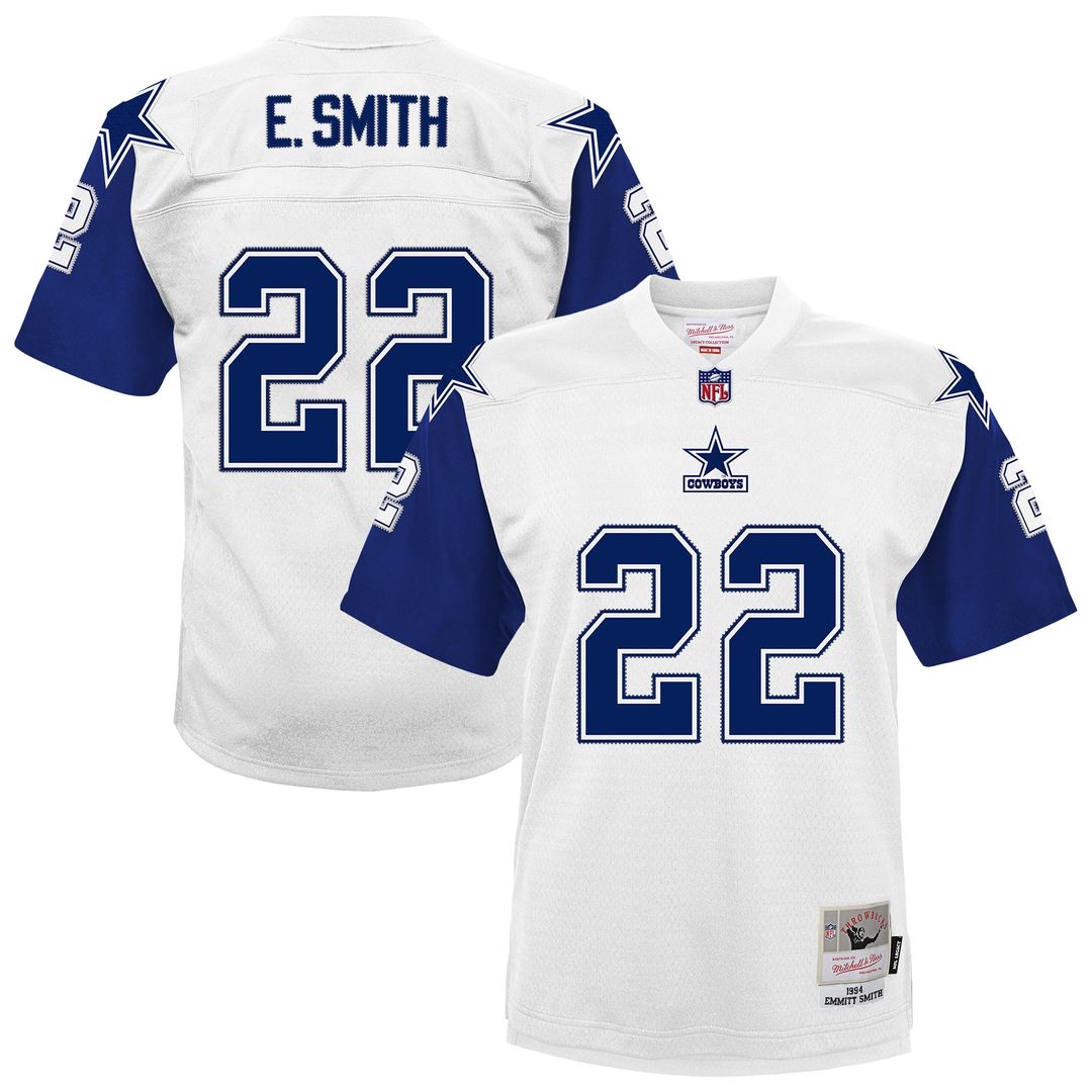 Emmitt Smith Dallas Cowboys Mitchell & Ness Youth 1994 Alternate Legacy Jersey - White Official NFL Team Apparel Football Fan Gear