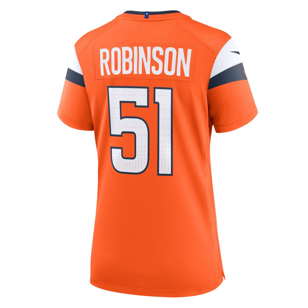 Que Robinson Denver Broncos Nike Women's Team Game Jersey - Orange Official NFL Team Apparel Football Fan Gear