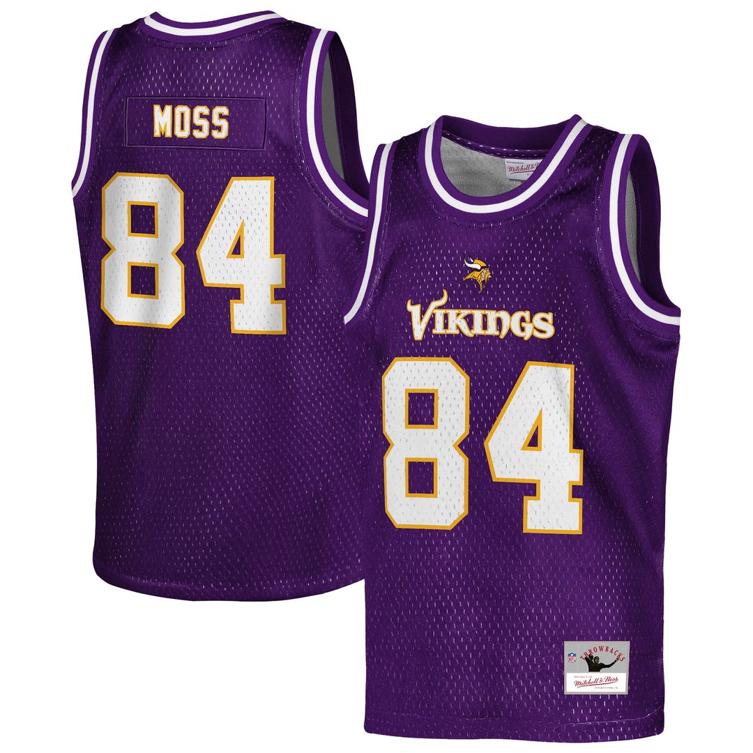 Randy Moss Minnesota Vikings Mitchell & Ness Youth Retired Player NFL Basketball Fashion Jersey - Purple Official NFL Team Apparel Football Fan Gear