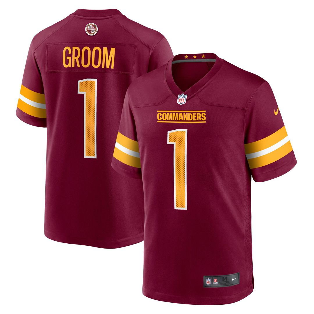 Number 1 Groom Washington Commanders Nike Game Jersey - Burgundy Official NFL Team Apparel Football Fan Gear