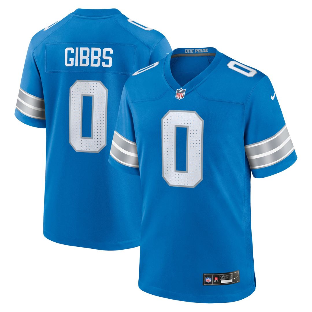 Jahmyr Gibbs Detroit Lions Nike Game Player Jersey - Blue Official NFL Team Apparel Football Fan Gear